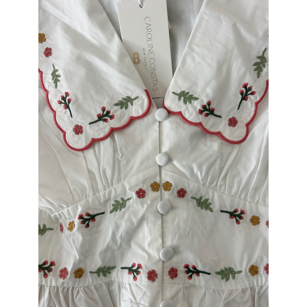 Caroline Constas White Floral Embroidered Scallop Collar Mini Dress NWT Size 6 - Picture 2 of 7